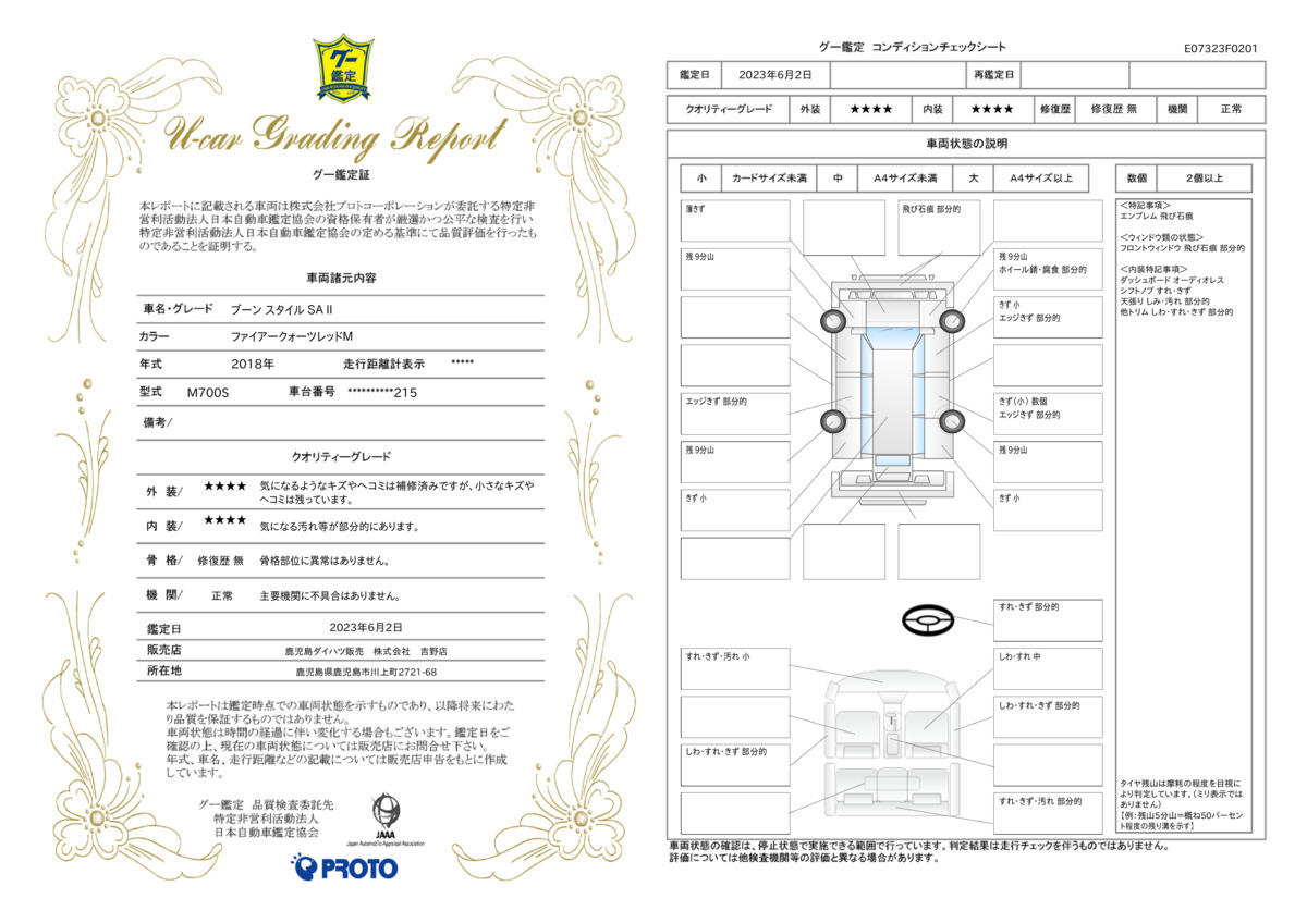 車両状態評価書