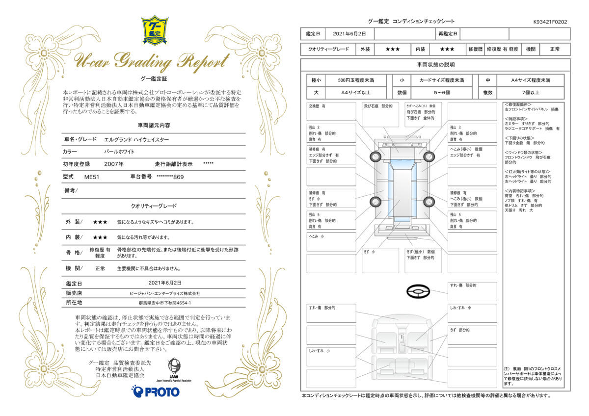 車両状態評価書