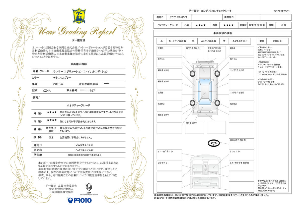 車両状態評価書