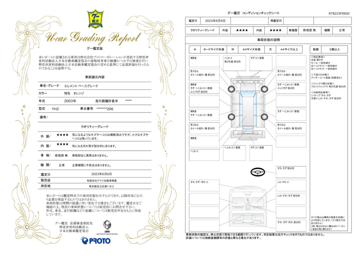 車両状態評価書