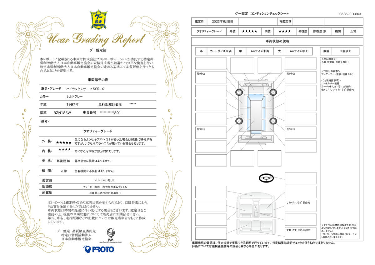 車両状態評価書