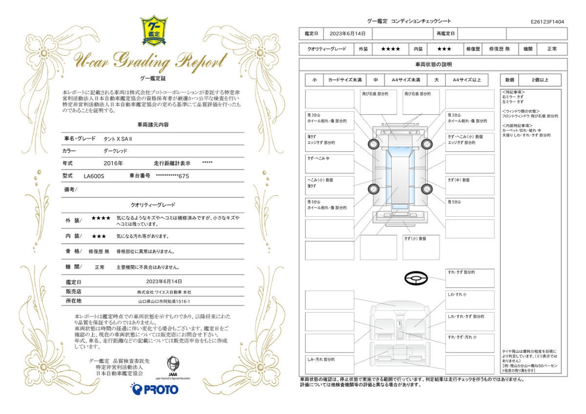 車両状態評価書