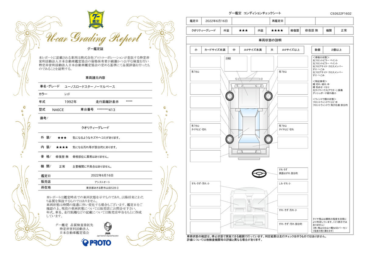 車両状態評価書