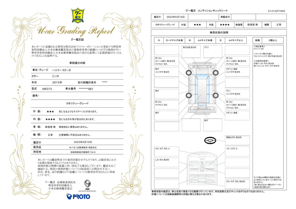 車両状態評価書