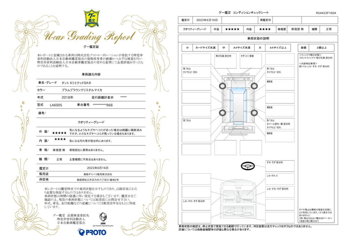 車両状態評価書