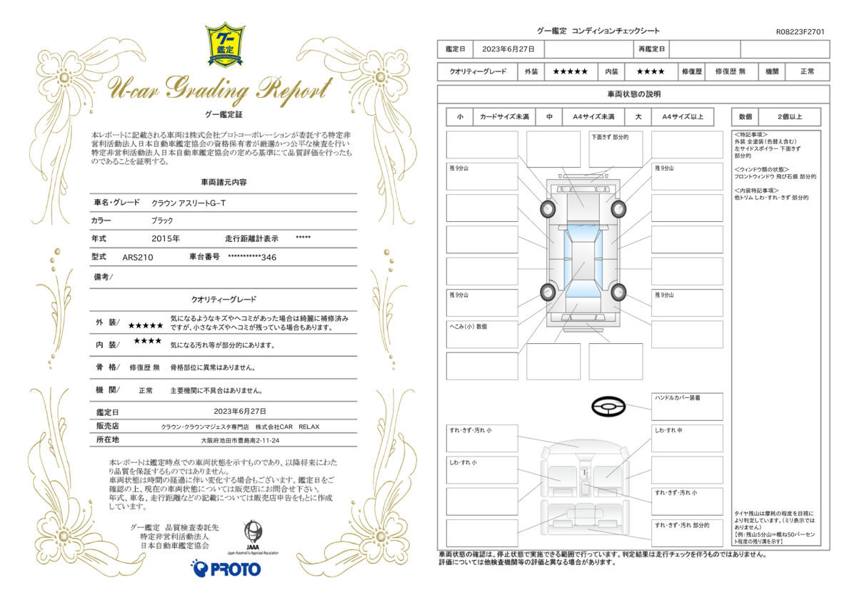 車両状態評価書