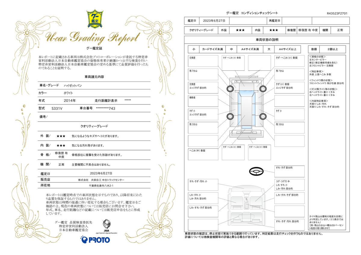 車両状態評価書