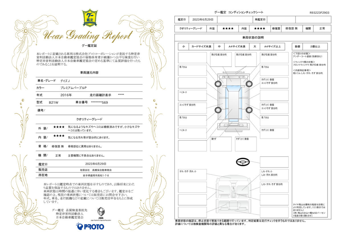 車両状態評価書