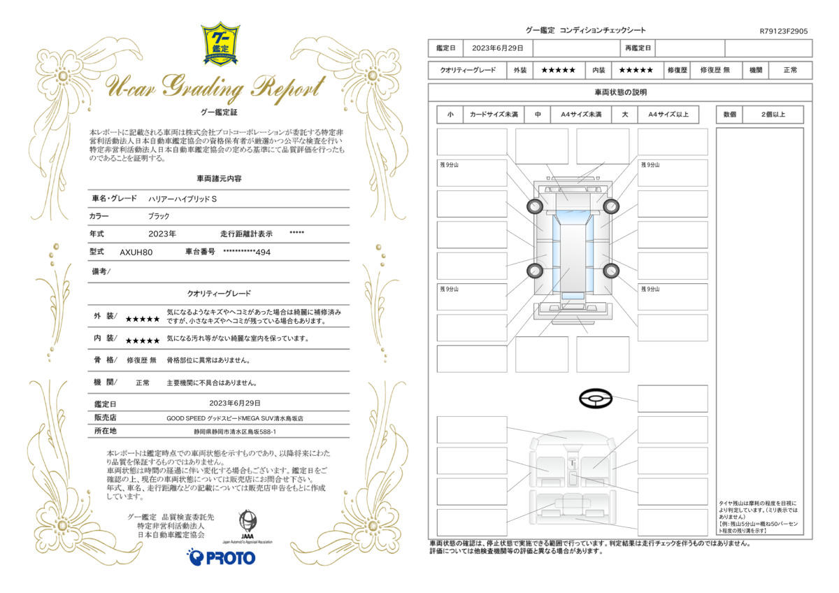 車両状態評価書