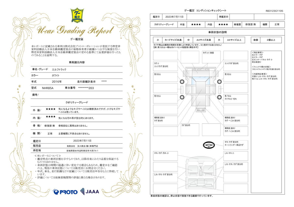 車両状態評価書