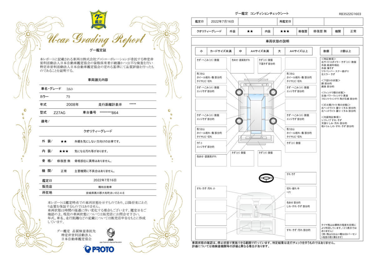 車両状態評価書