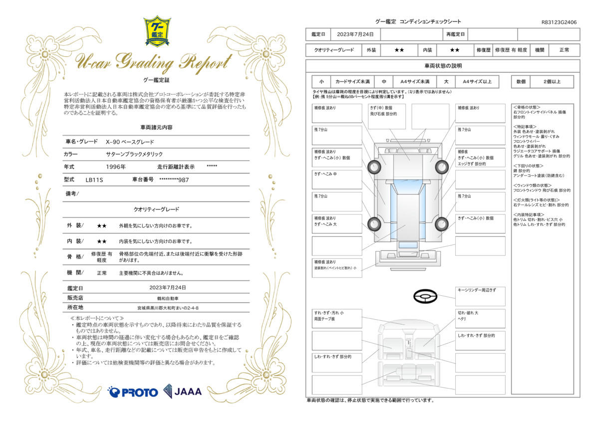 車両状態評価書