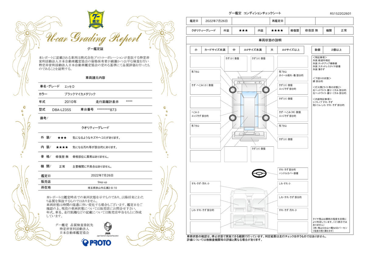 車両状態評価書