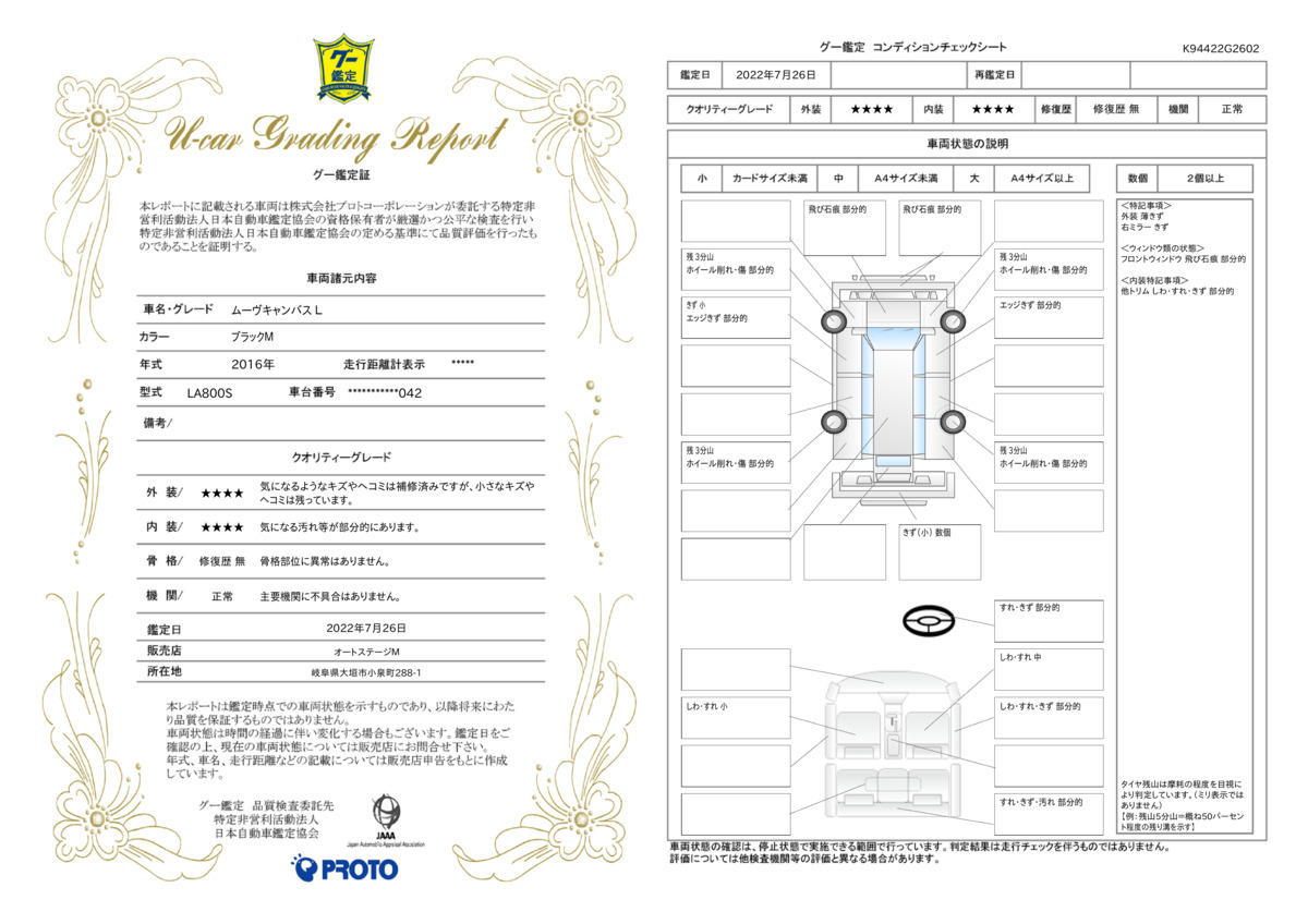 車両状態評価書