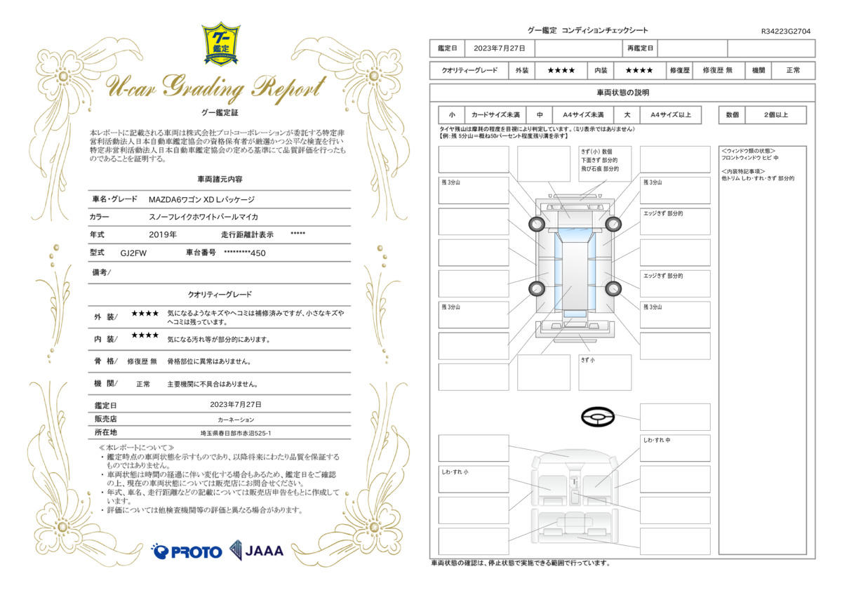 車両状態評価書