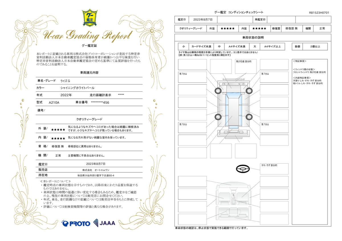 車両状態評価書