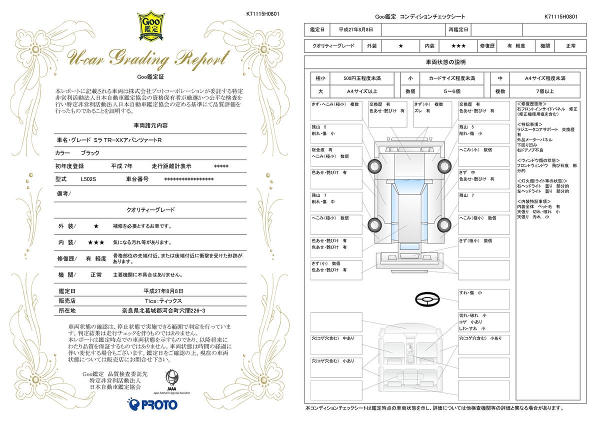 車両状態評価書