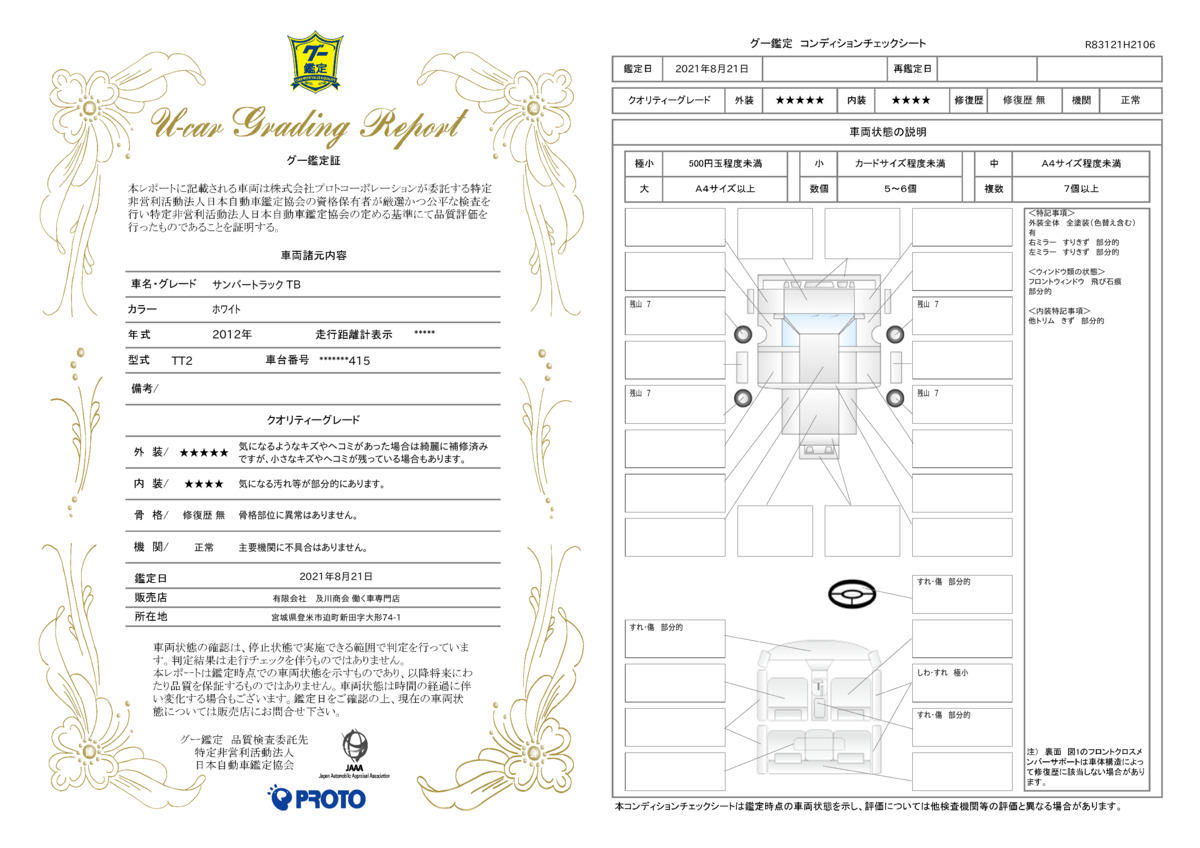 車両状態評価書