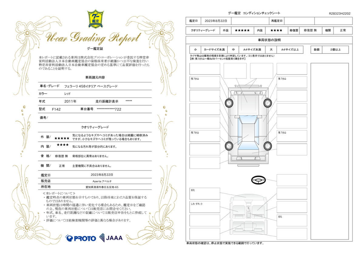 車両状態評価書