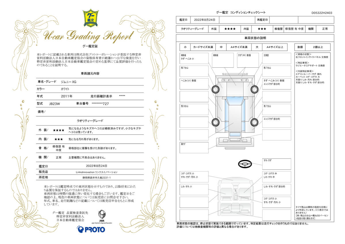 車両状態評価書