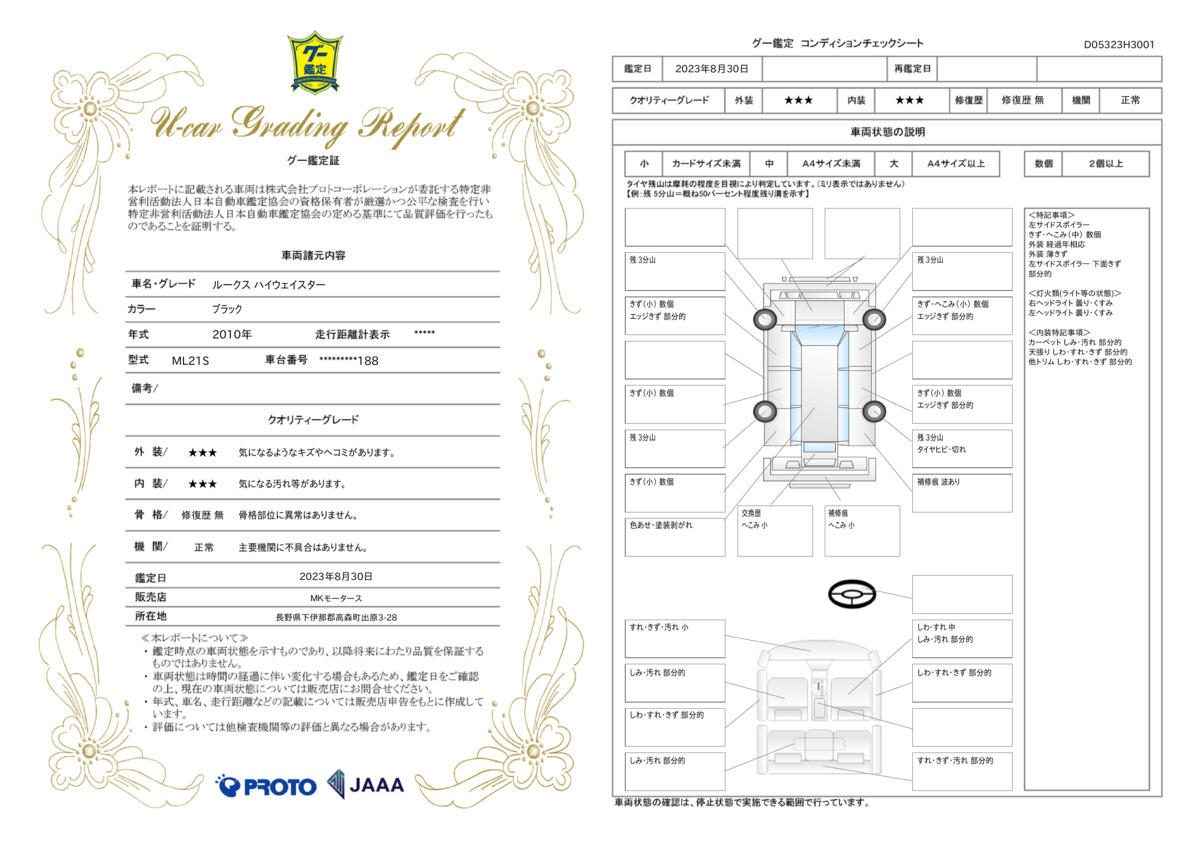 車両状態評価書