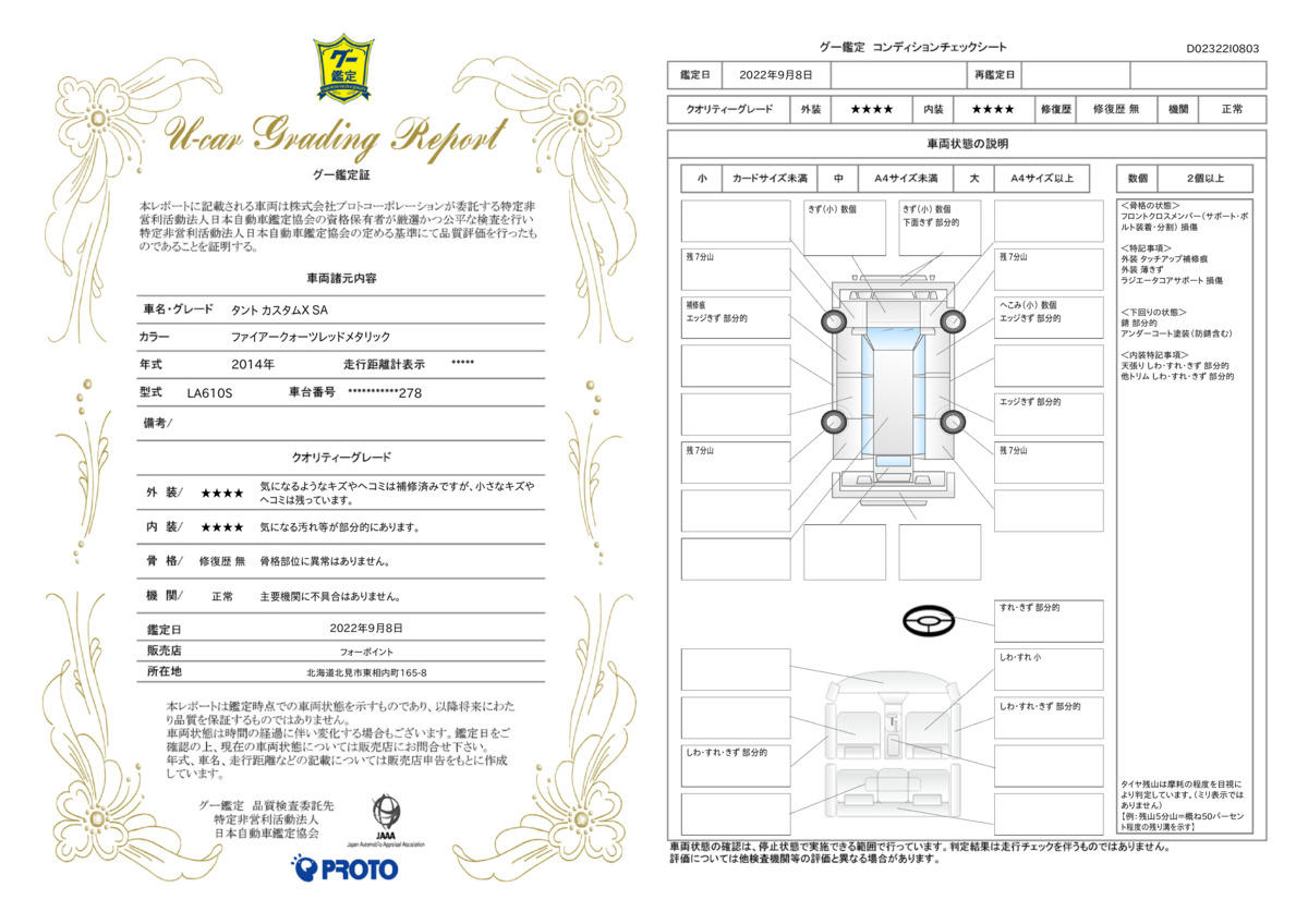 車両状態評価書