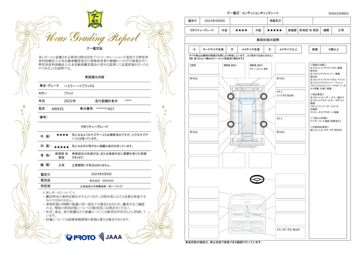 車両状態評価書