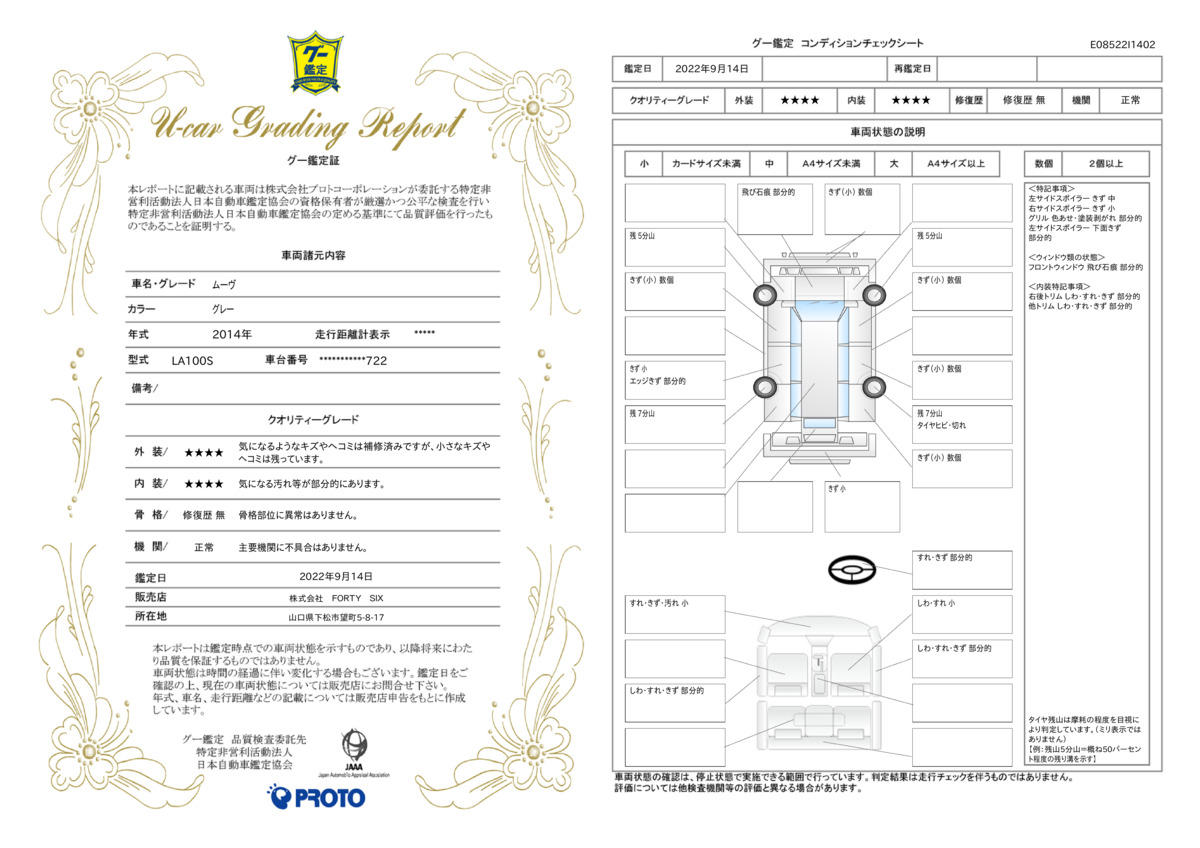 車両状態評価書