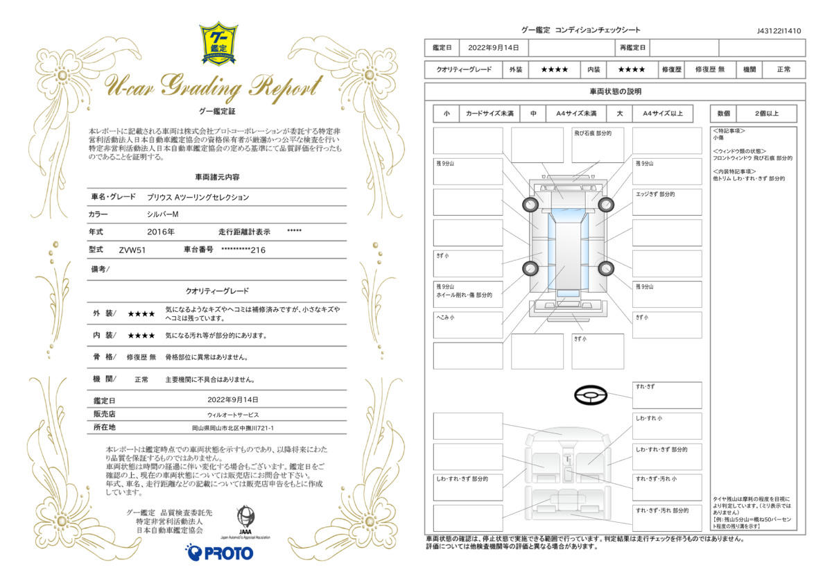 車両状態評価書