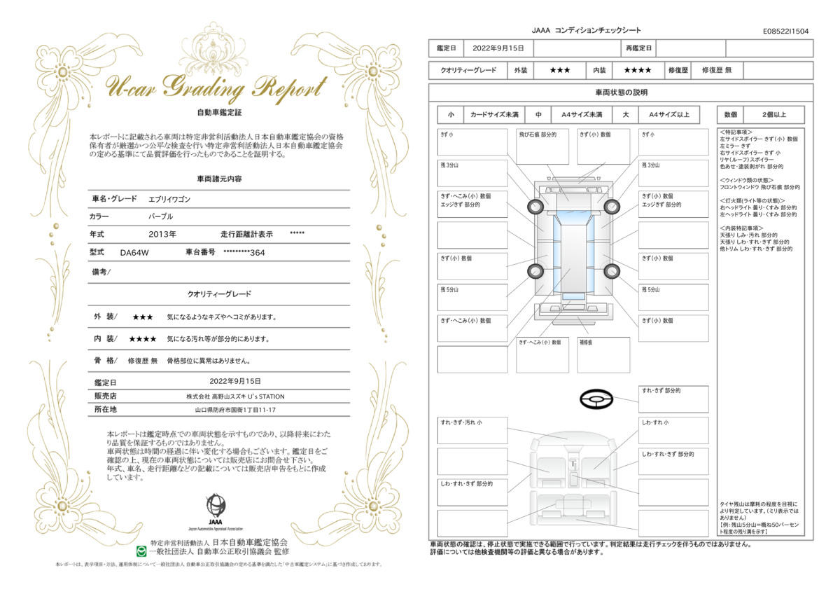 車両状態評価書