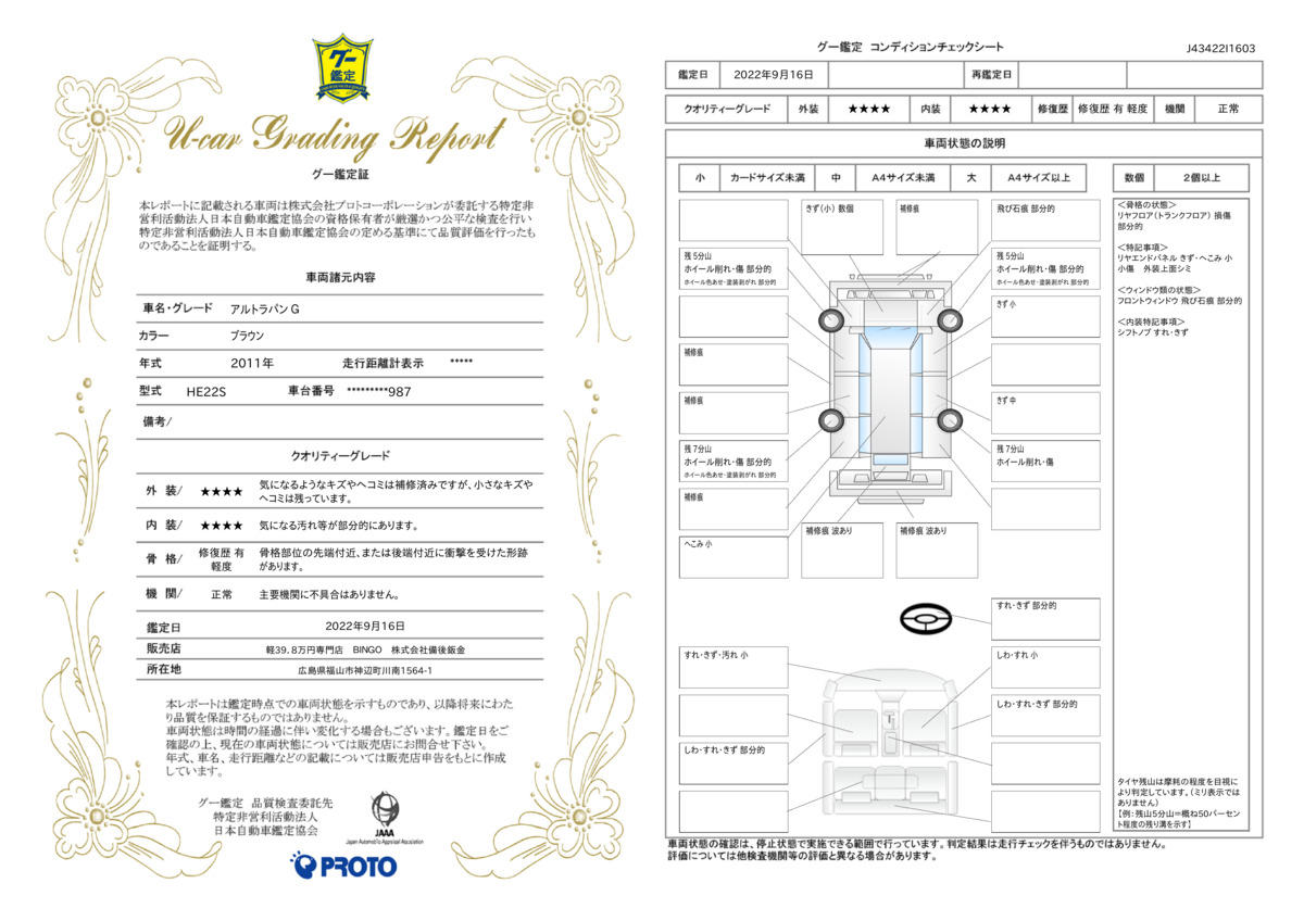 車両状態評価書