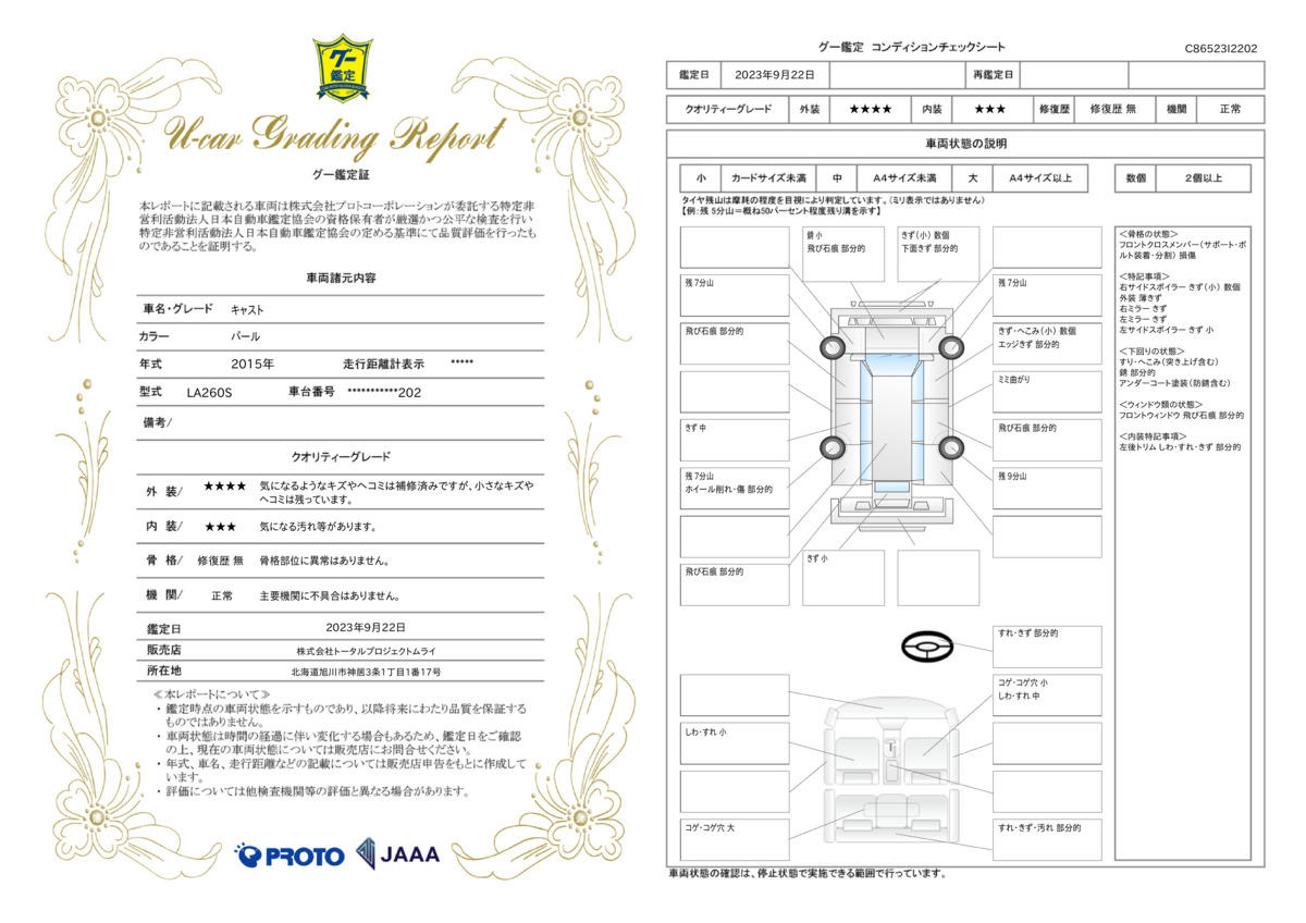 車両状態評価書