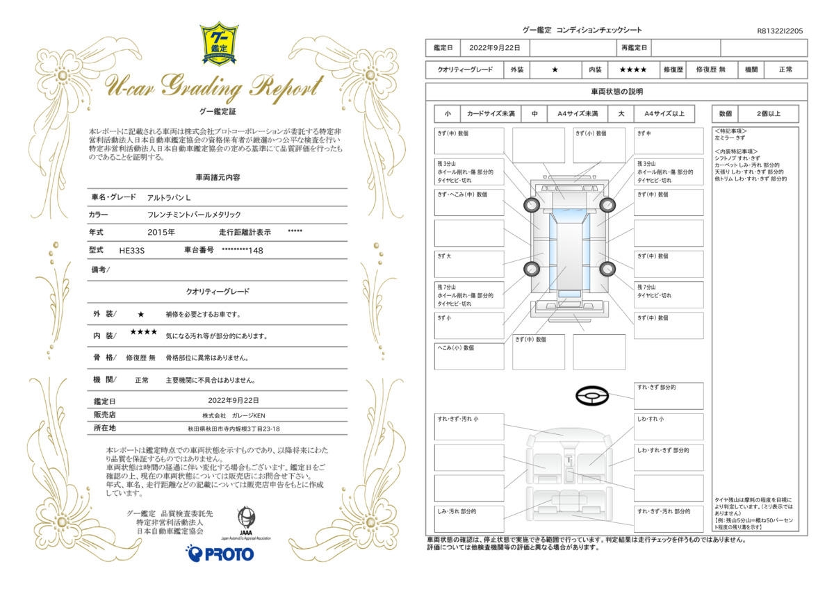 車両状態評価書