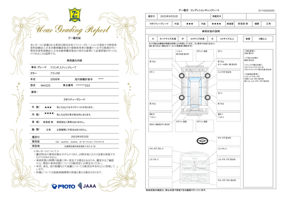 車両状態評価書