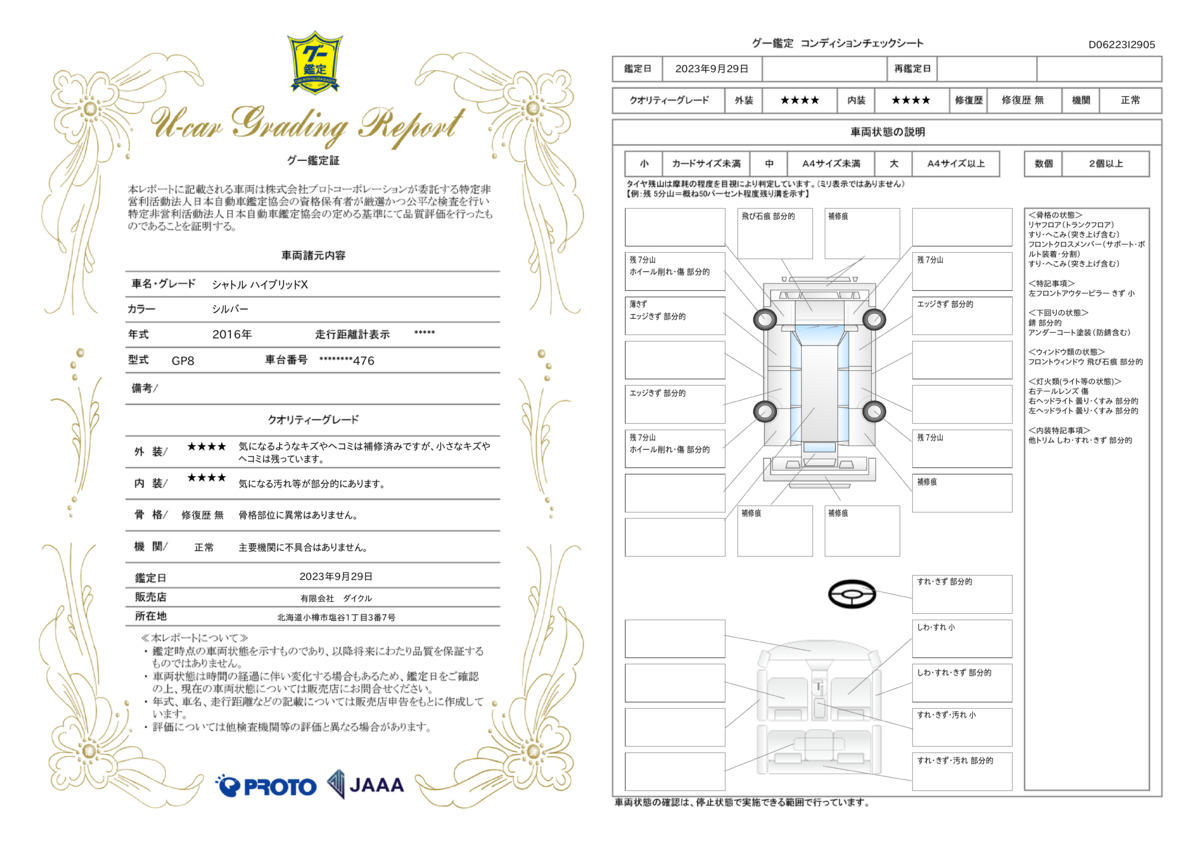 車両状態評価書