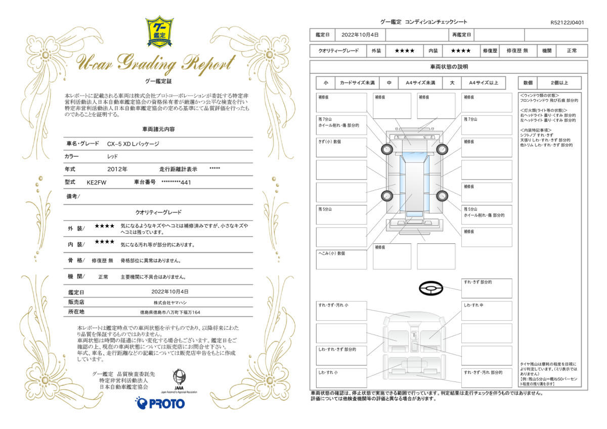 車両状態評価書