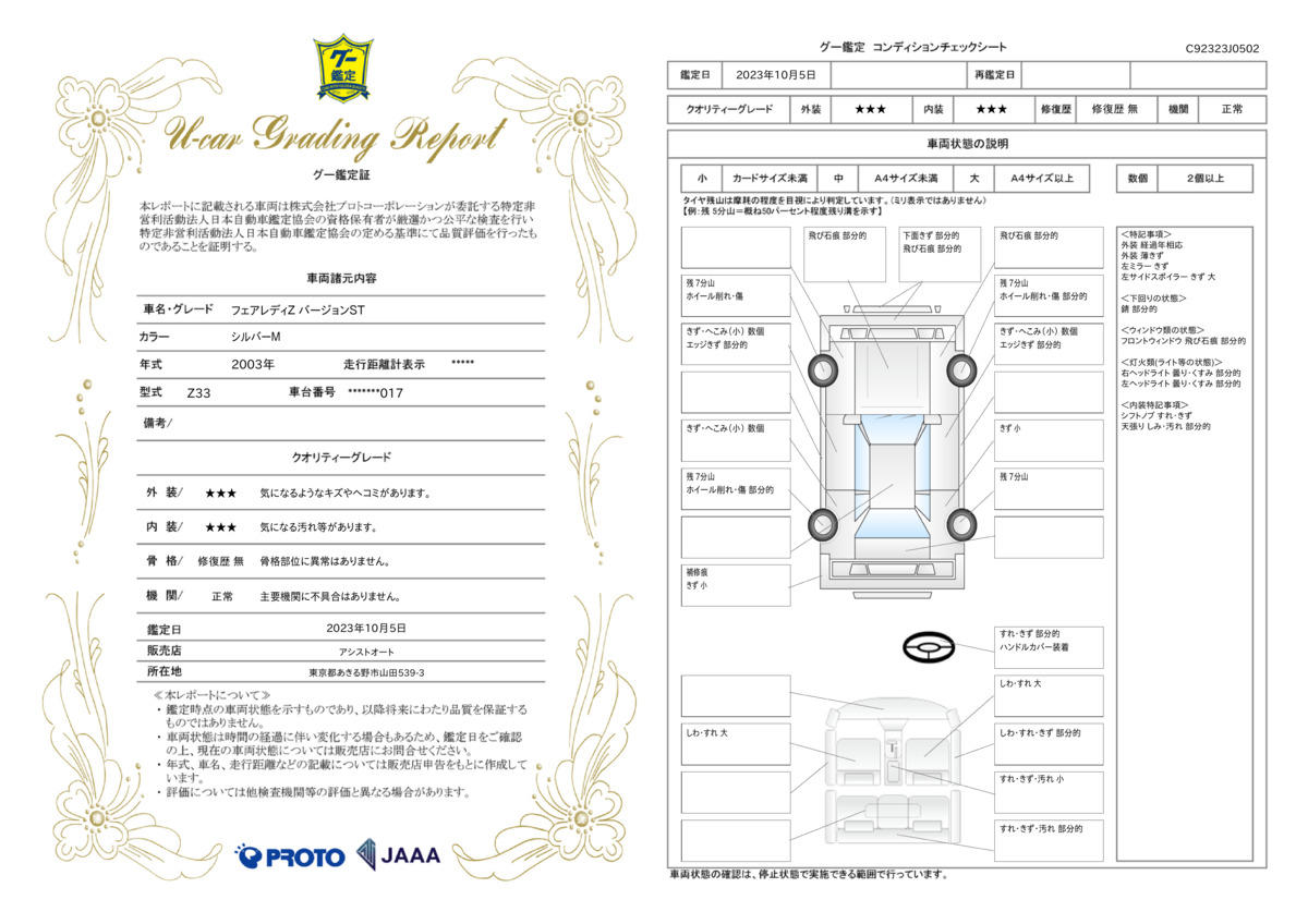 車両状態評価書