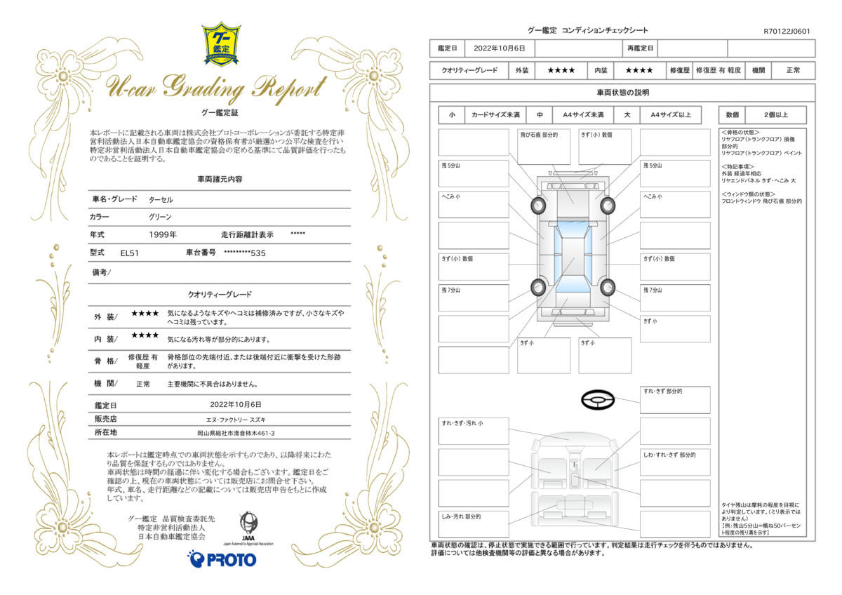 車両状態評価書