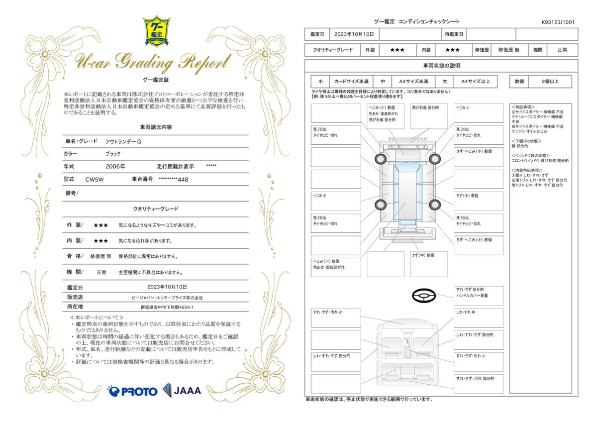 車両状態評価書