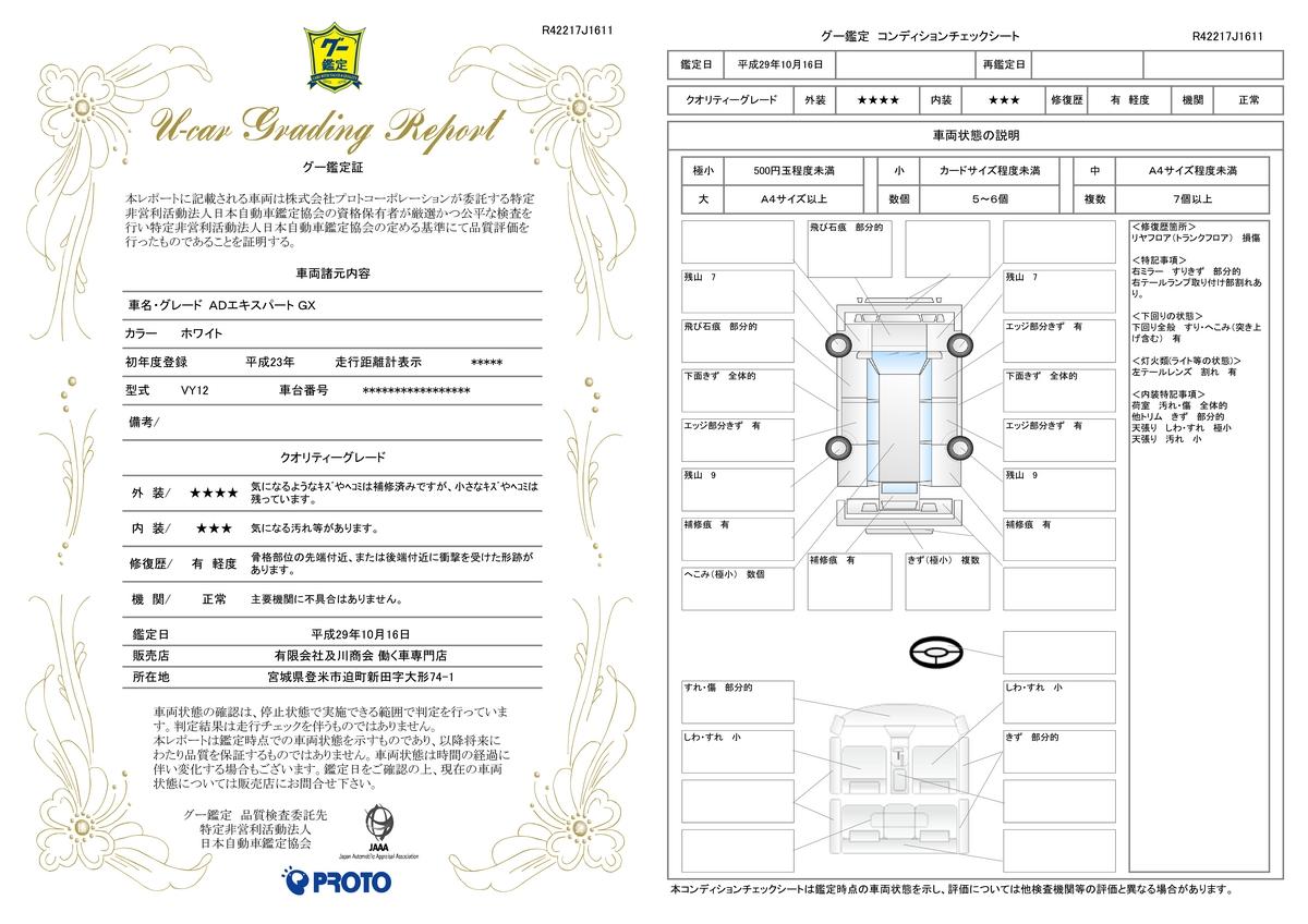 車両状態評価書