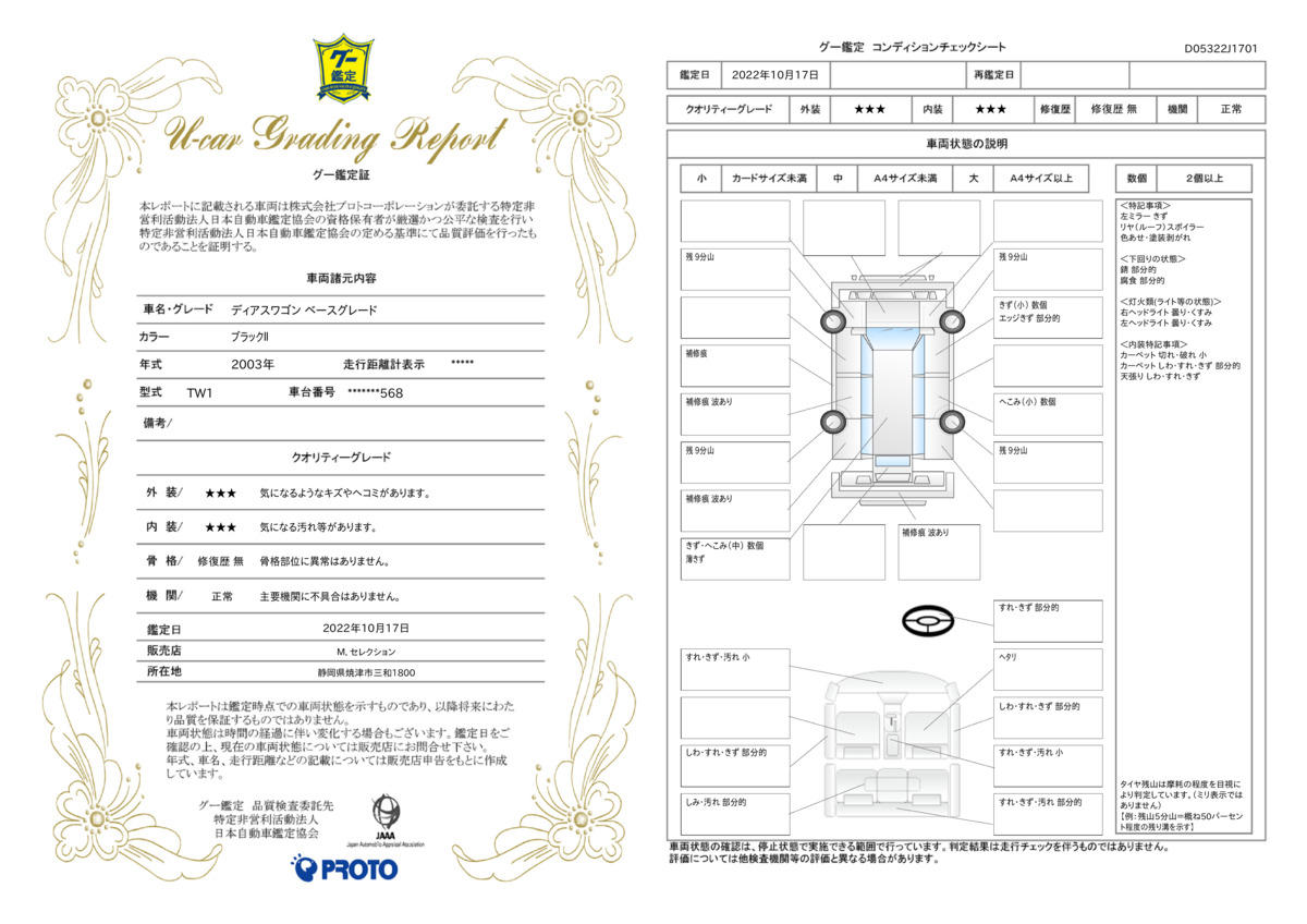 車両状態評価書