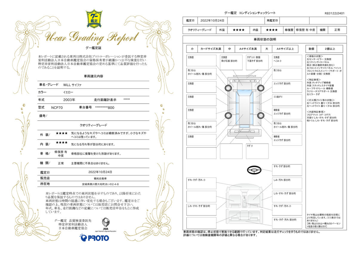 車両状態評価書