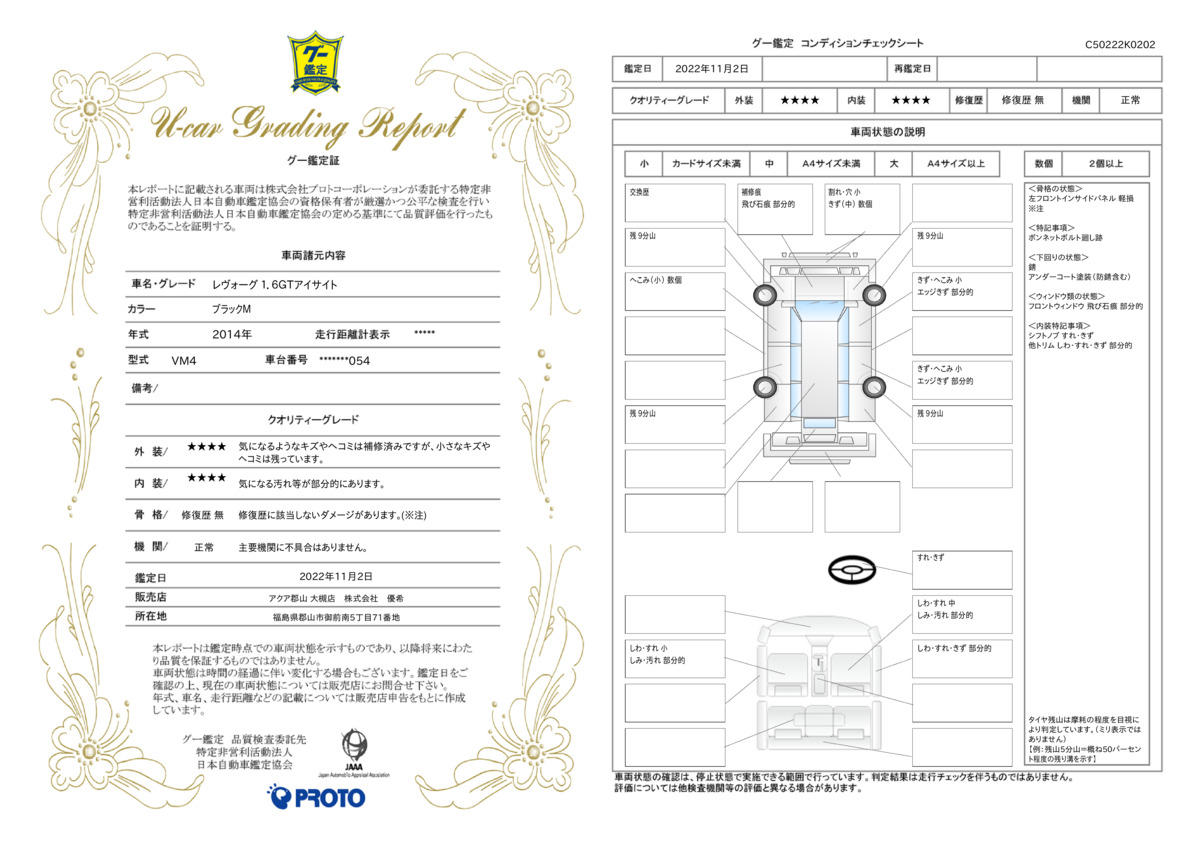 車両状態評価書