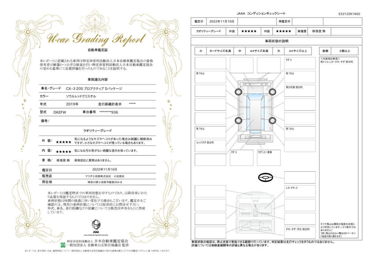 車両状態評価書