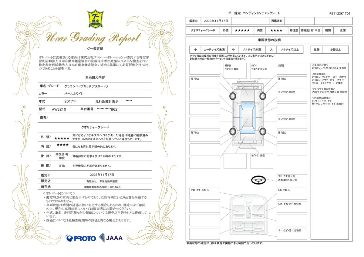 車両状態評価書