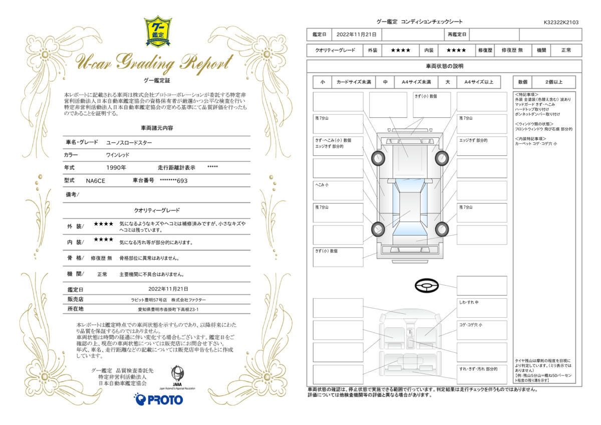 車両状態評価書