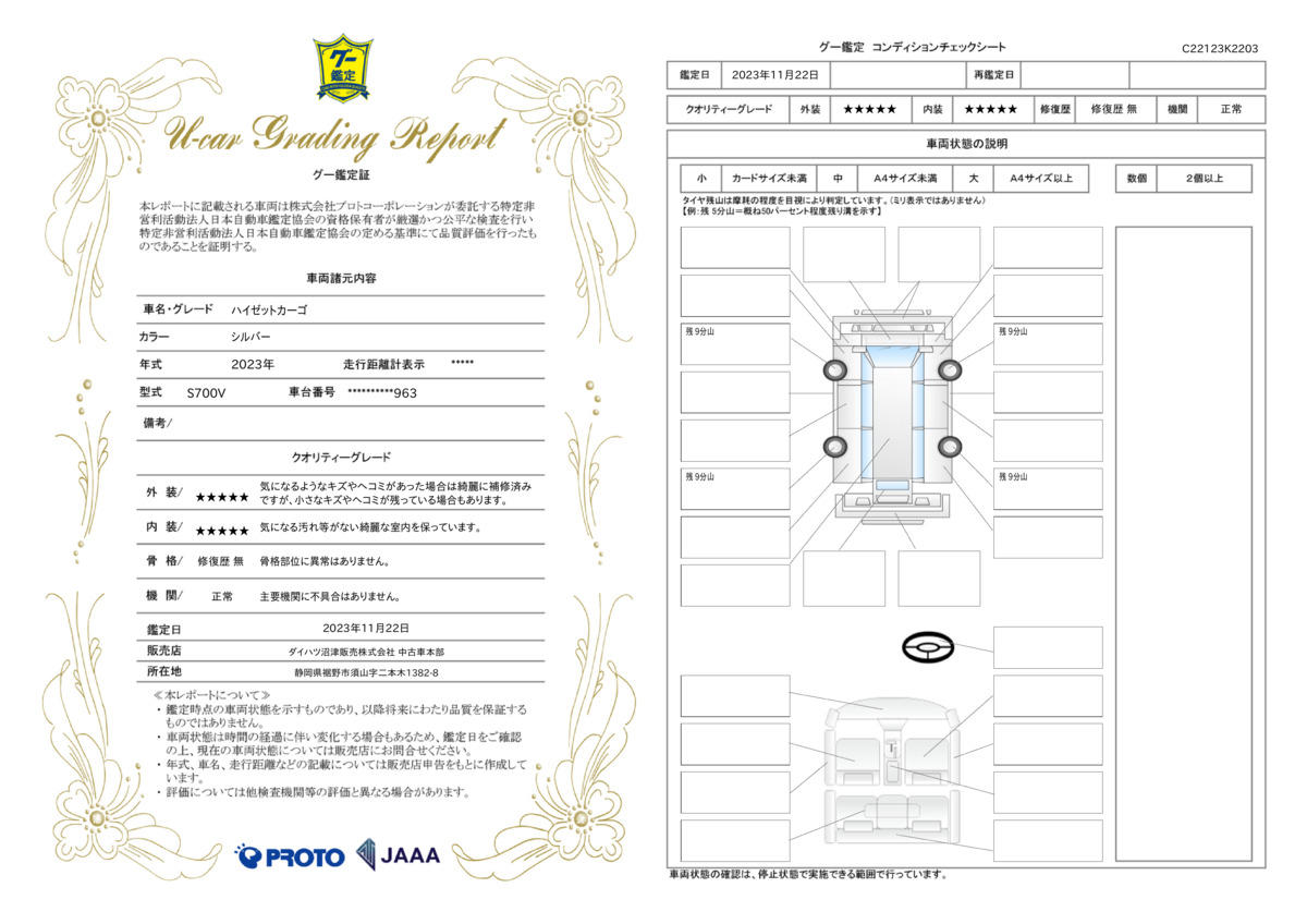 車両状態評価書