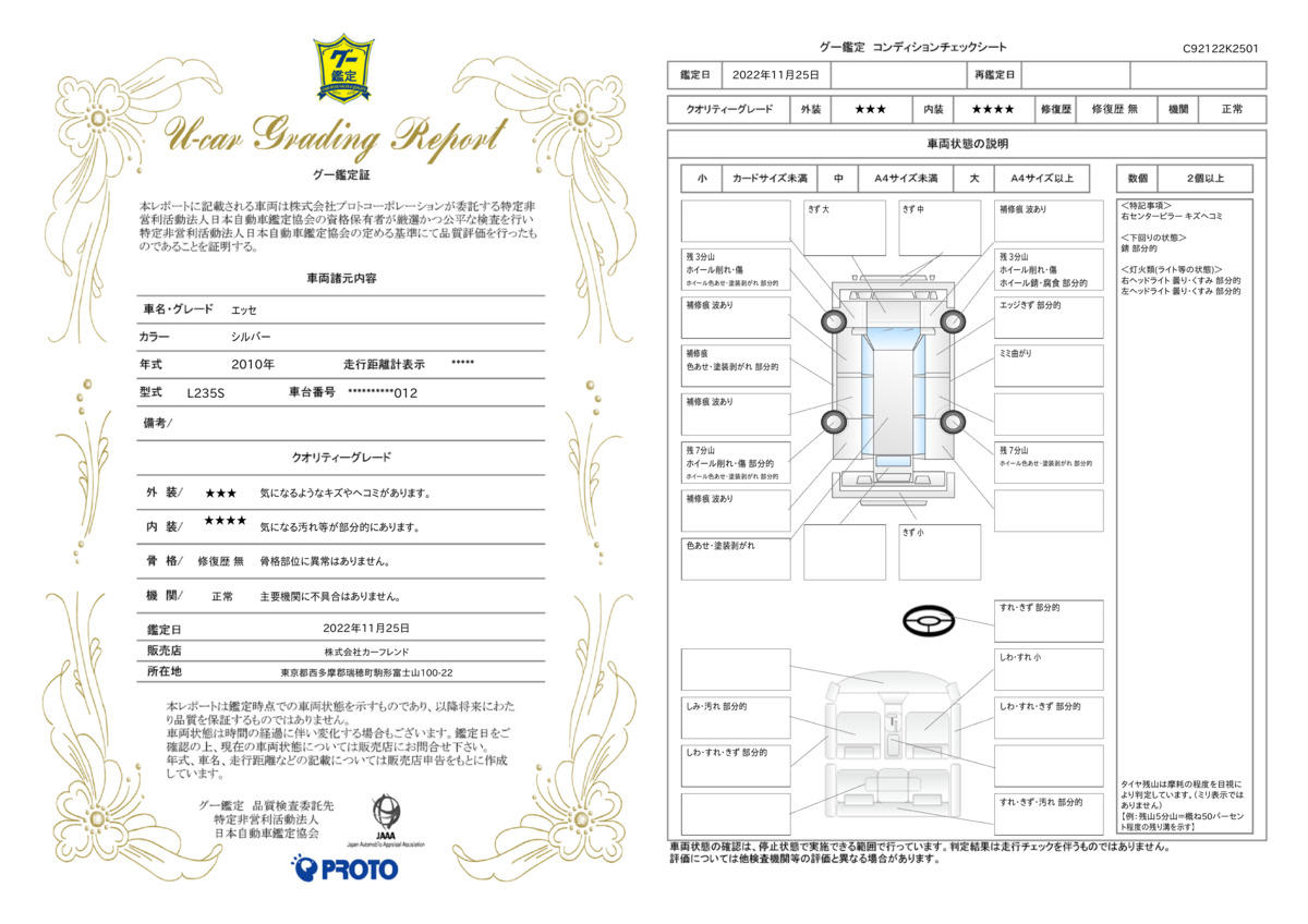 車両状態評価書