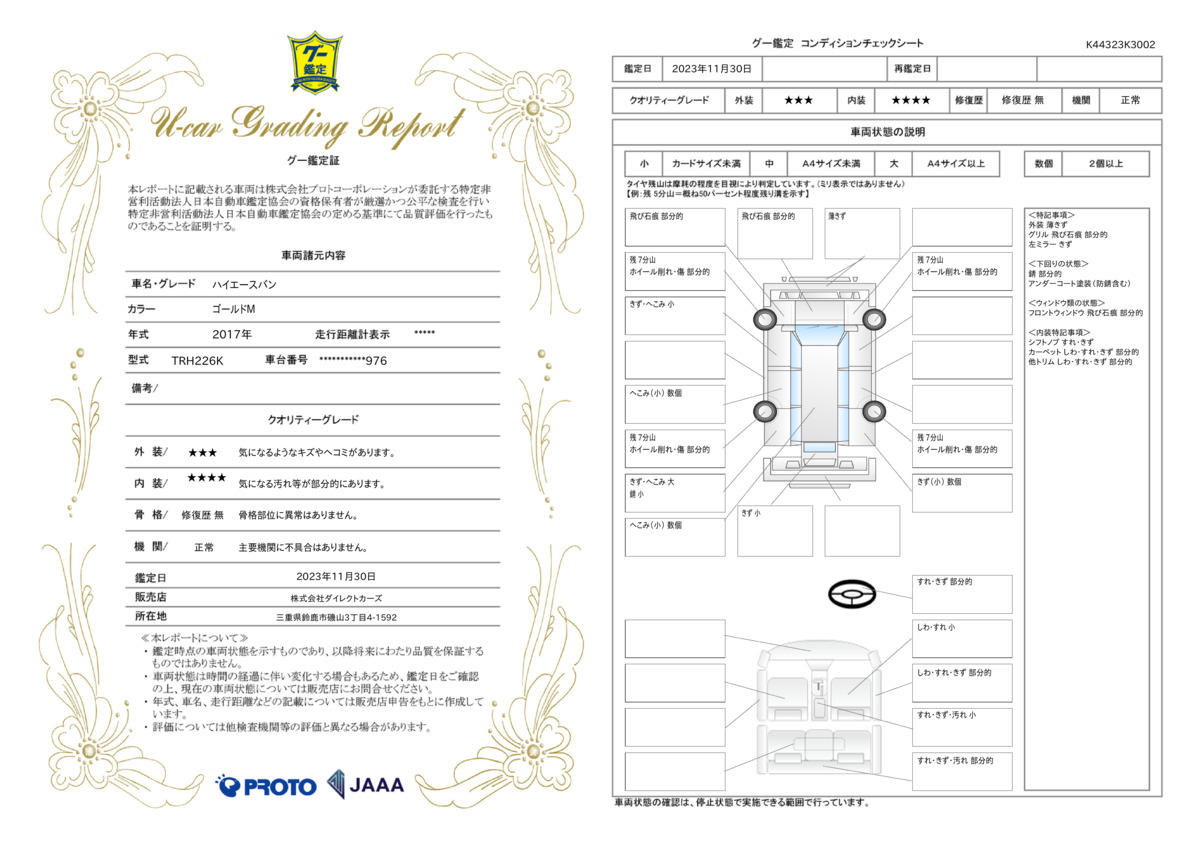 車両状態評価書