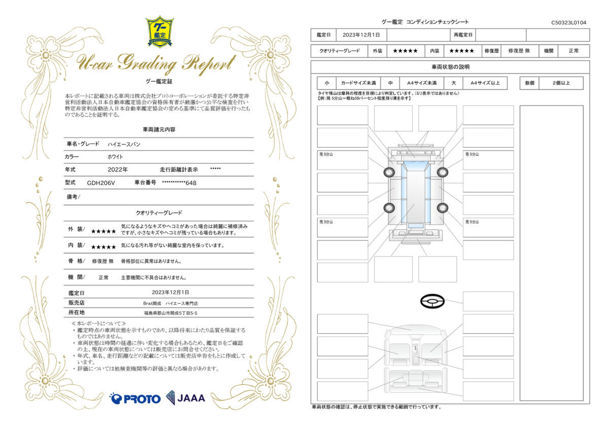 車両状態評価書